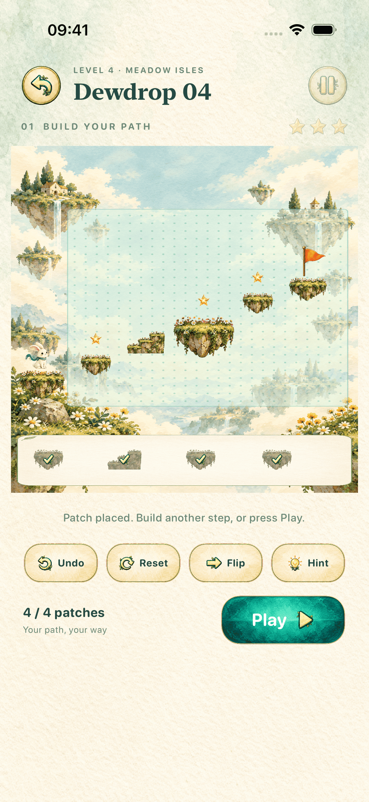 Level 4 with a possible route built from four terrain patches